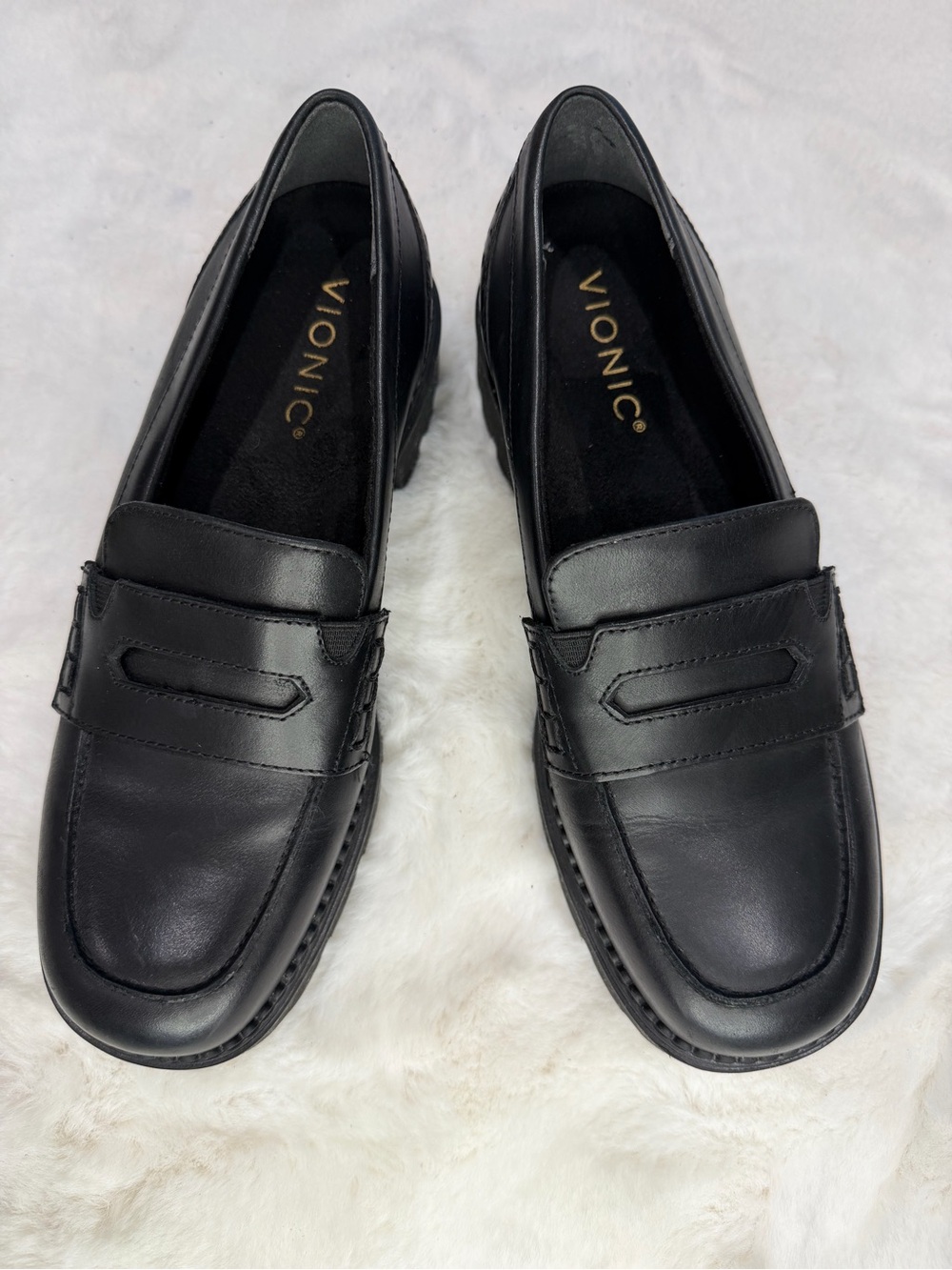 Vionic Women’s Filmore Black Leather Penny Slip-On Loafers Size 6